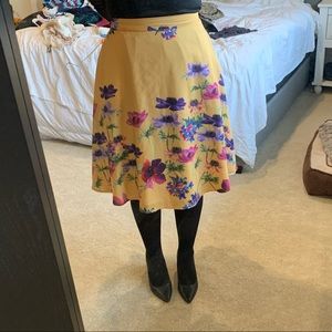 ModCloth Yellow Floral MIDI Skirt